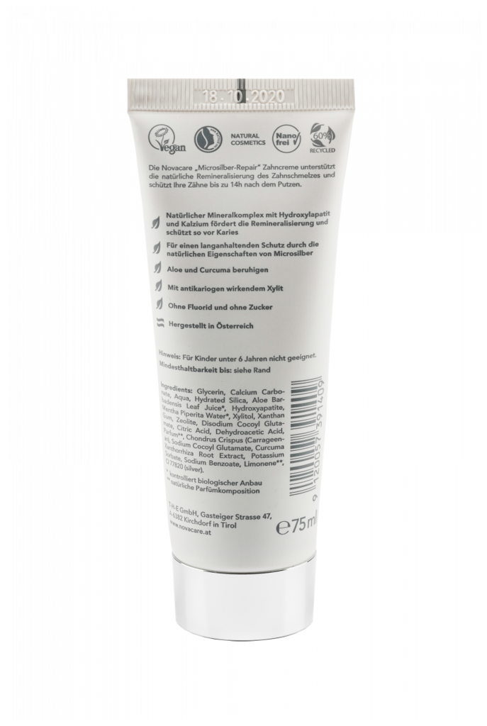 Novacare natural build-up toothpaste for tooth enamel repair with zeolite and microsilver 75 ml