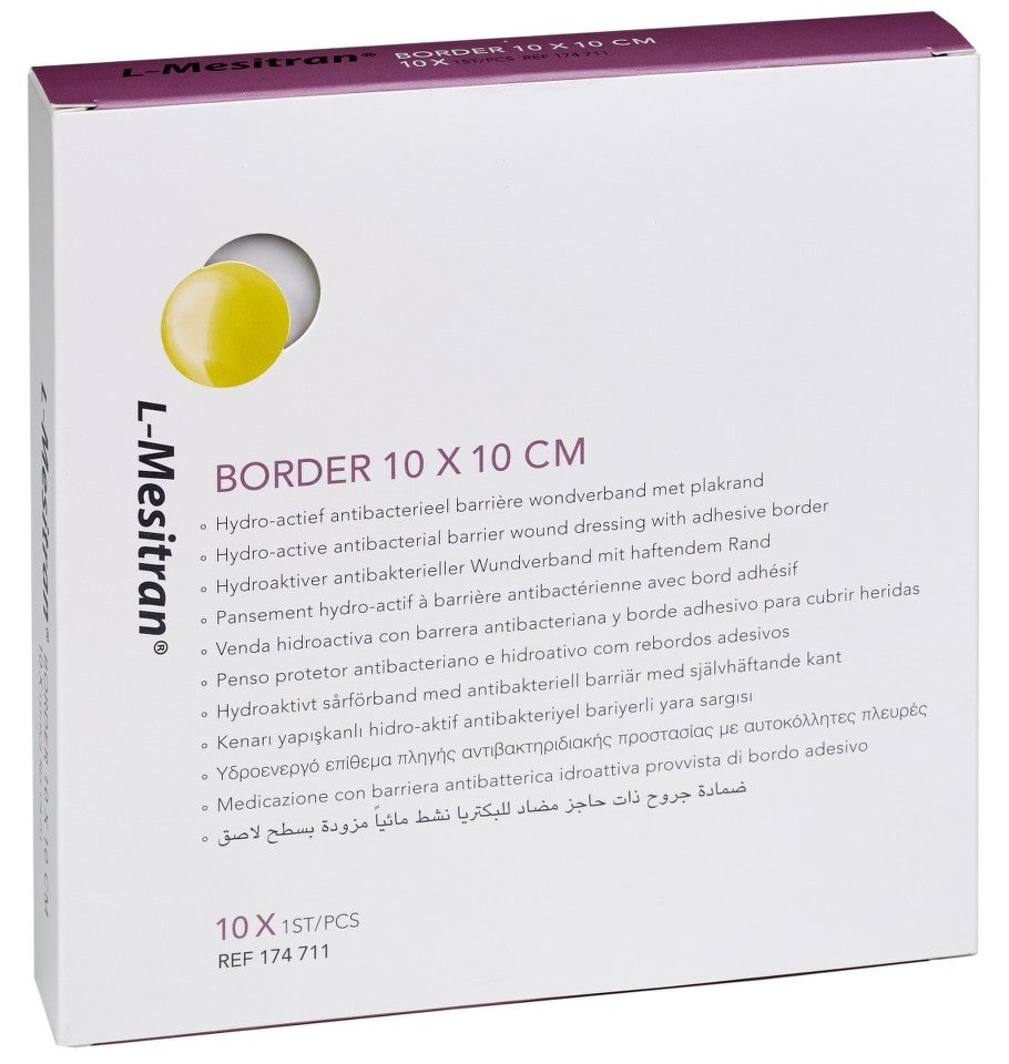 HYDROGEL COVER L-MESITRAN BORDER HYDROACTIVE ANTIMICROBIAL COVER WITH ADHESIVE BORDER 10 pcs