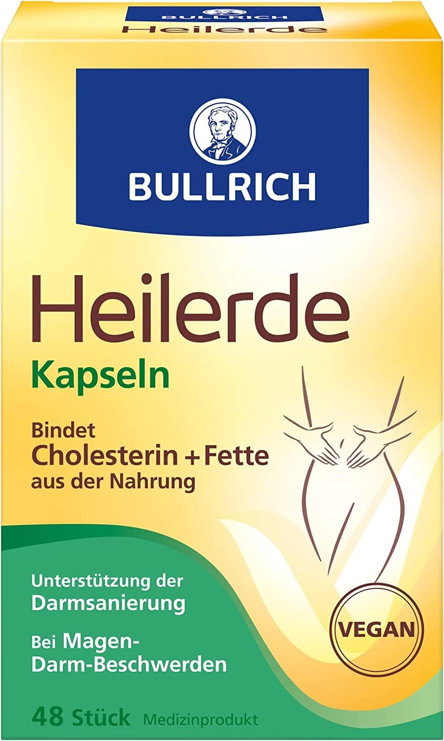 Bullrich Healing Clay Relief of Gastrointestinal Discomfort and Support in the Recovery of the Colon 48 Capsules